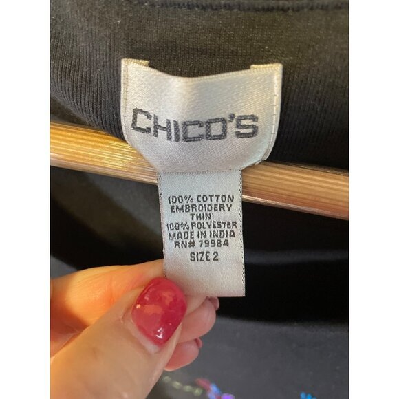 Chico's Black Colorful Southwest Embroidery Long Sleeve Round Neck Top Sz L - Picture 5 of 10
